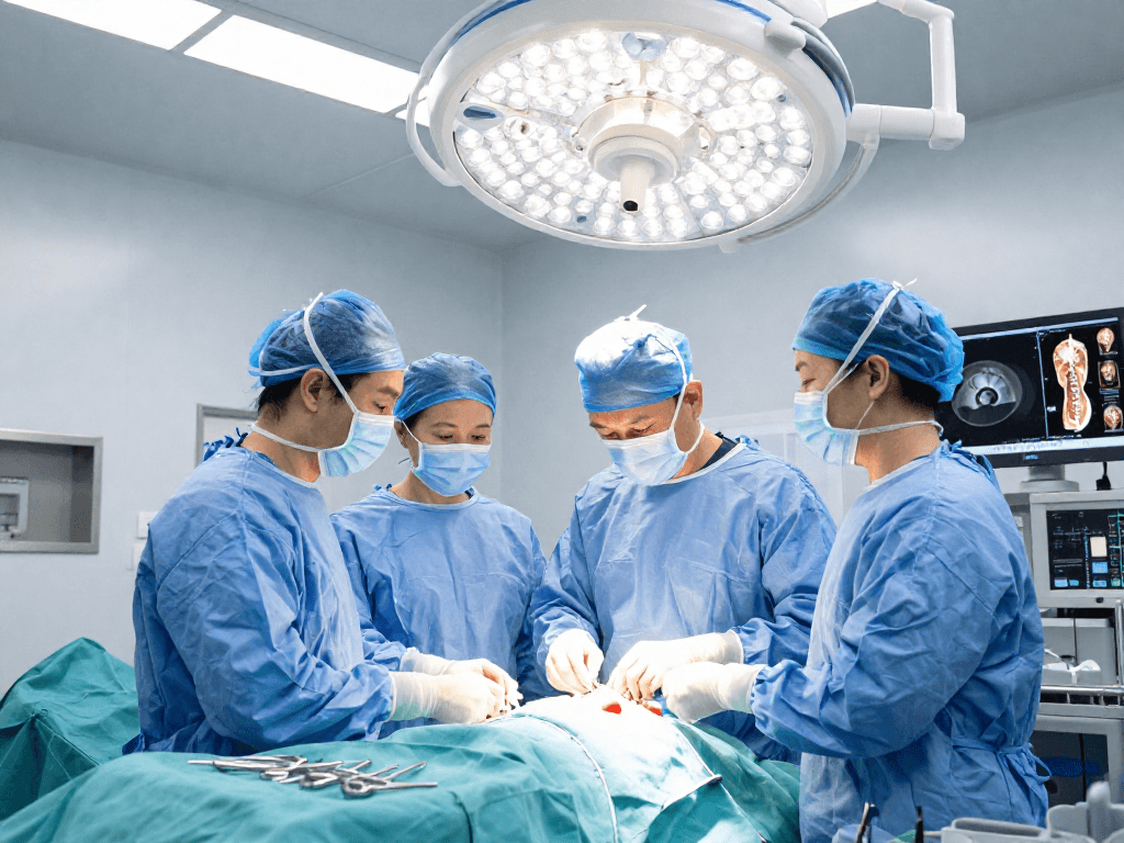 Dar kanal ameliyatı being performed by a skilled surgeon in a modern operating room, highlighting advanced medical care.