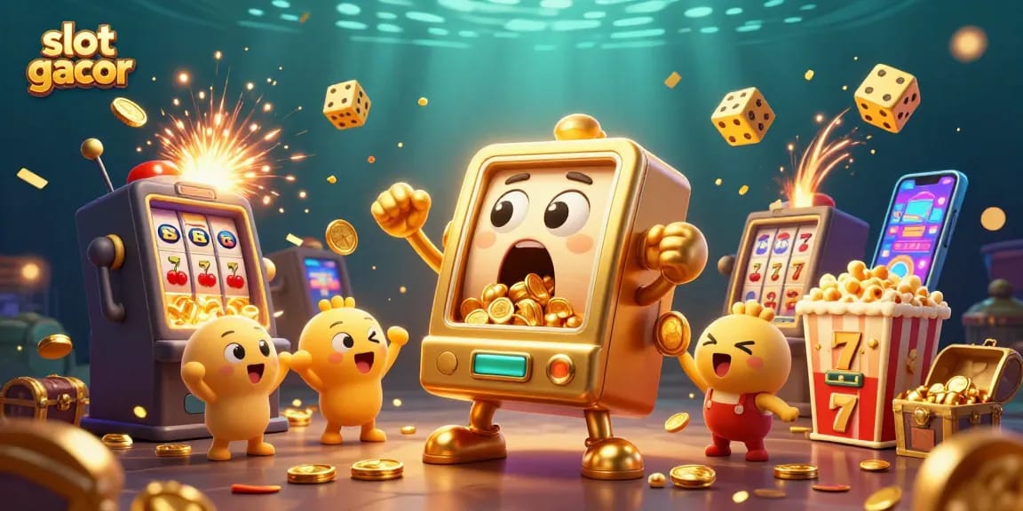 Experience the excitement of slot gacor with a dynamic illustration of jackpot wins and golden coins.