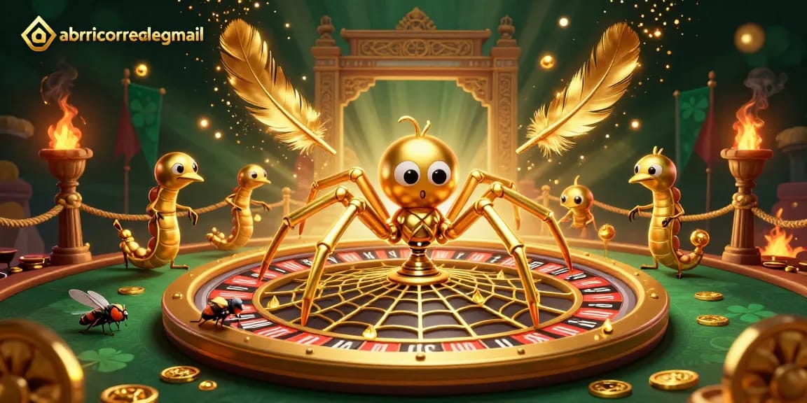 Engage in thrilling bets with abrirmicorreodegmail's vibrant casino illustration featuring a golden spider and centipede croupier.