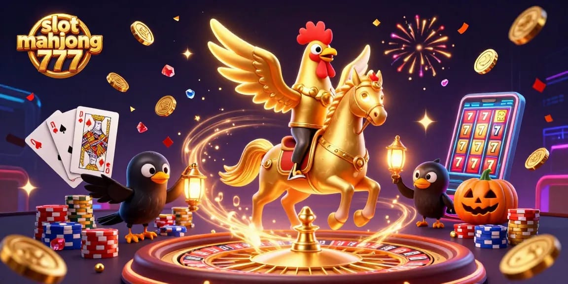 Engage in thrilling gameplay at slot mahjong 777 with stunning visuals of golden rooster and casino elements.