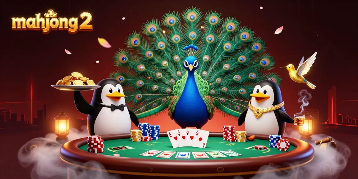 Engage with mahjong 2 in a vibrant casino scene filled with poker elements and animated characters.