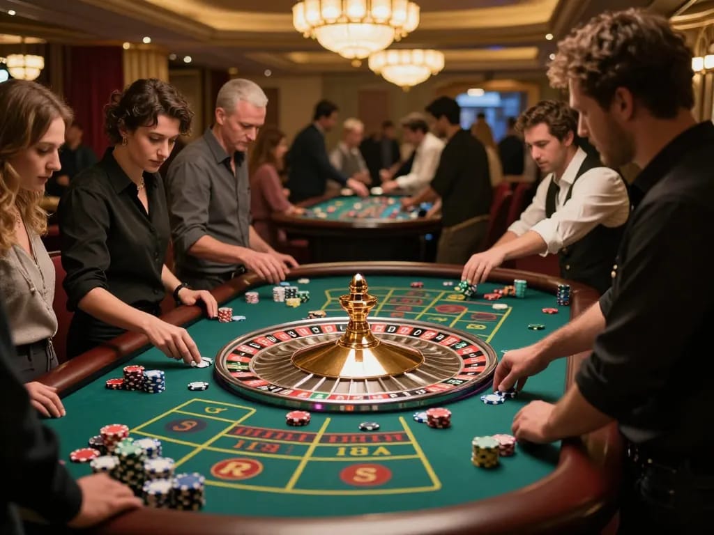 Experience the excitement of rokok88 at a roulette table with players placing bets.