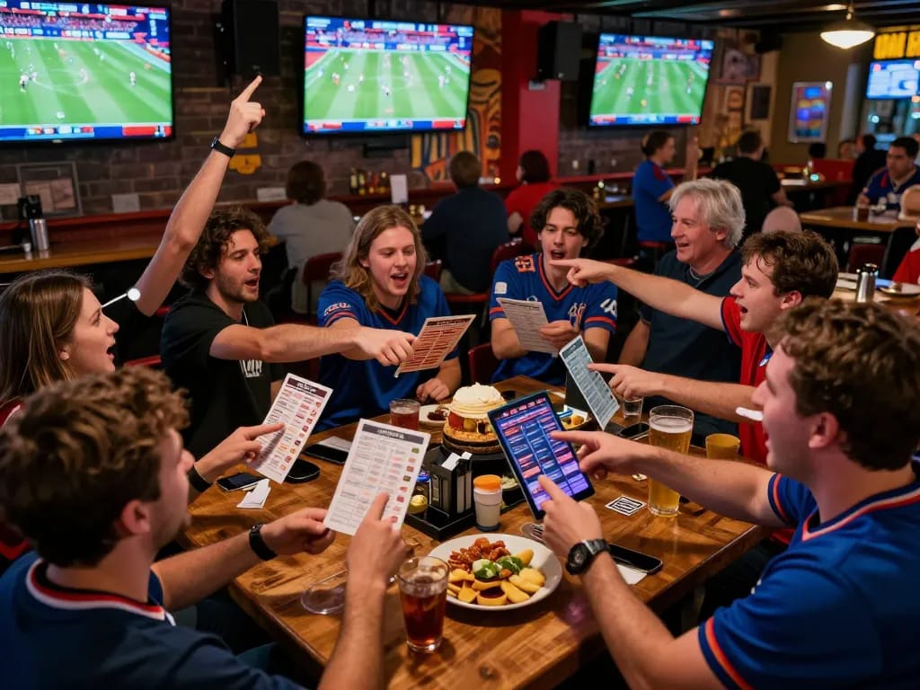 Bongdalu sports betting atmosphere with enthusiasts engaging and cheering amidst live game displays.