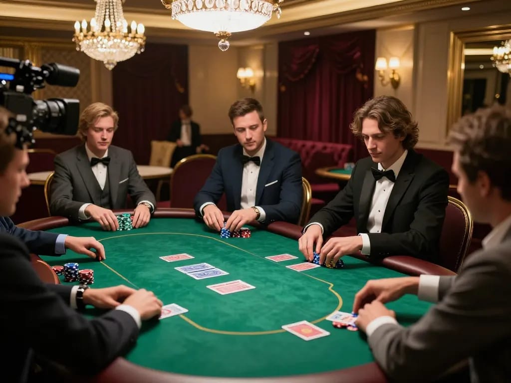 Engaged players at win678 vip poker table in luxury gaming room lights