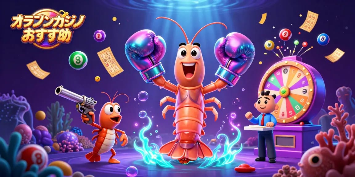 オンラインカジノ おすすめを提供する海中のキャラクターたちが豪華な景品を囲むシーン
