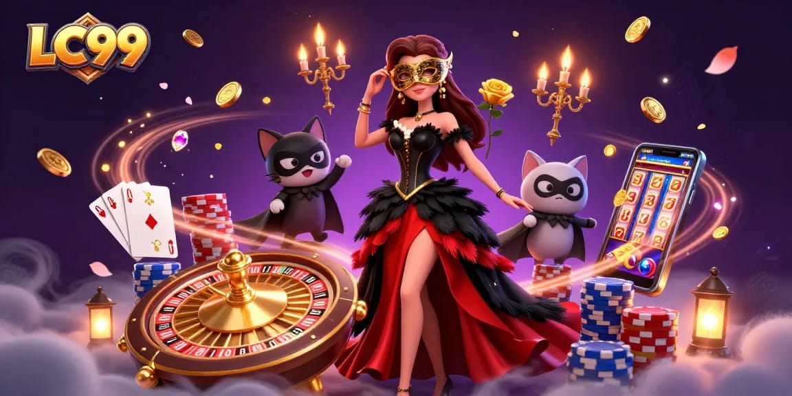 Experience thrilling moments at LC99 with a stunning woman in casino elegance.
