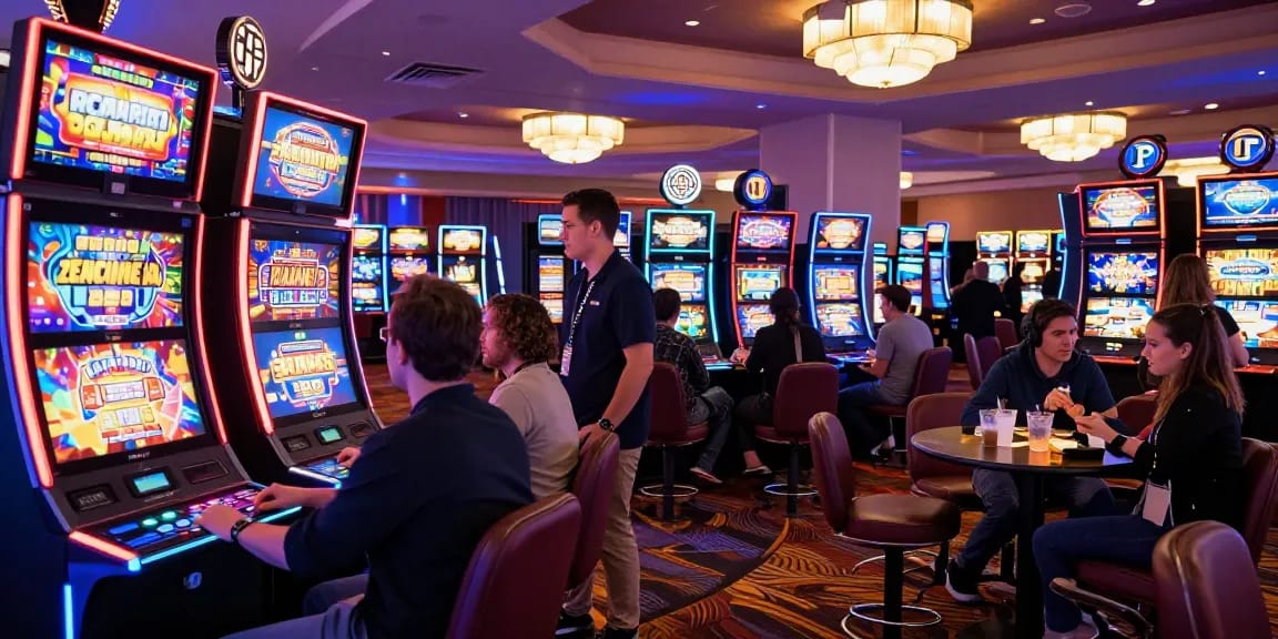Exciting casino scene with players enjoying slot 5k machines under vibrant lights.