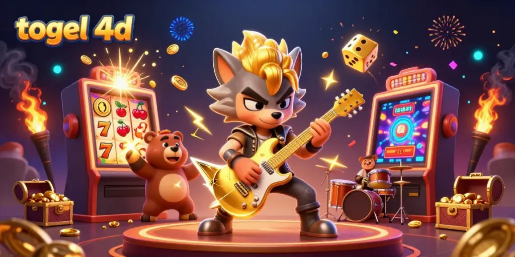 Experience thrilling togel 4d action with a vibrant casino scene featuring animated characters and lively elements.