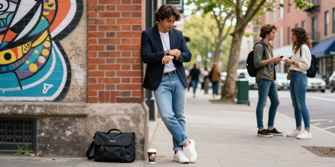 Stylish person showcasing super clone watches in an urban lifestyle scene