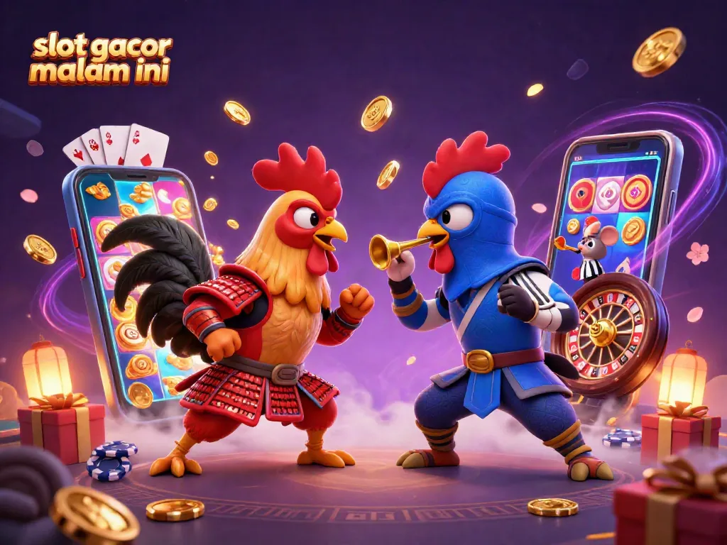 Engage in thrilling action with slot gacor malam ini featuring dynamic roosters and vibrant casino elements.