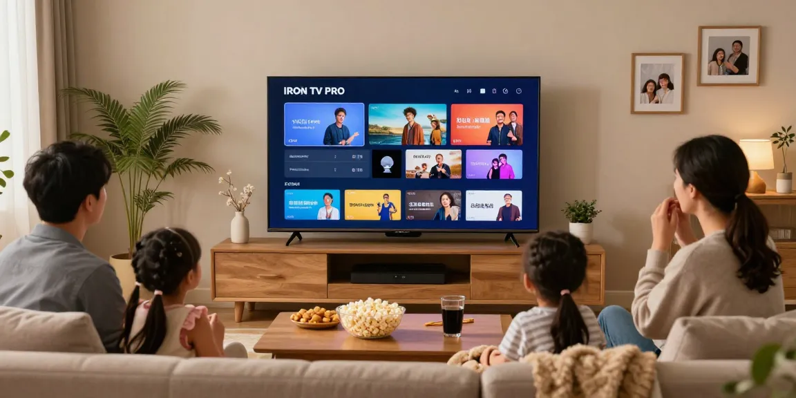 Family enjoying diverse content on Iron tv pro through IPTV on Smart TV.