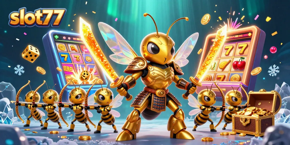 Experience the thrill of slot77 with dynamic gaming symbols and characters in action.
