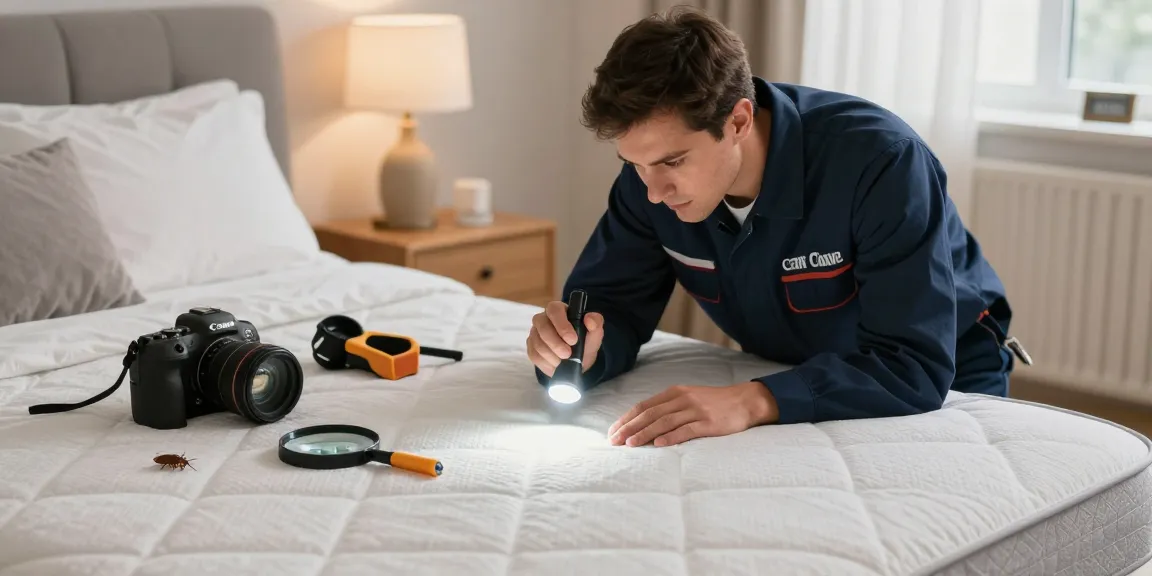 Bed bug pest control technician inspecting a mattress in a home environment for effective treatment.
