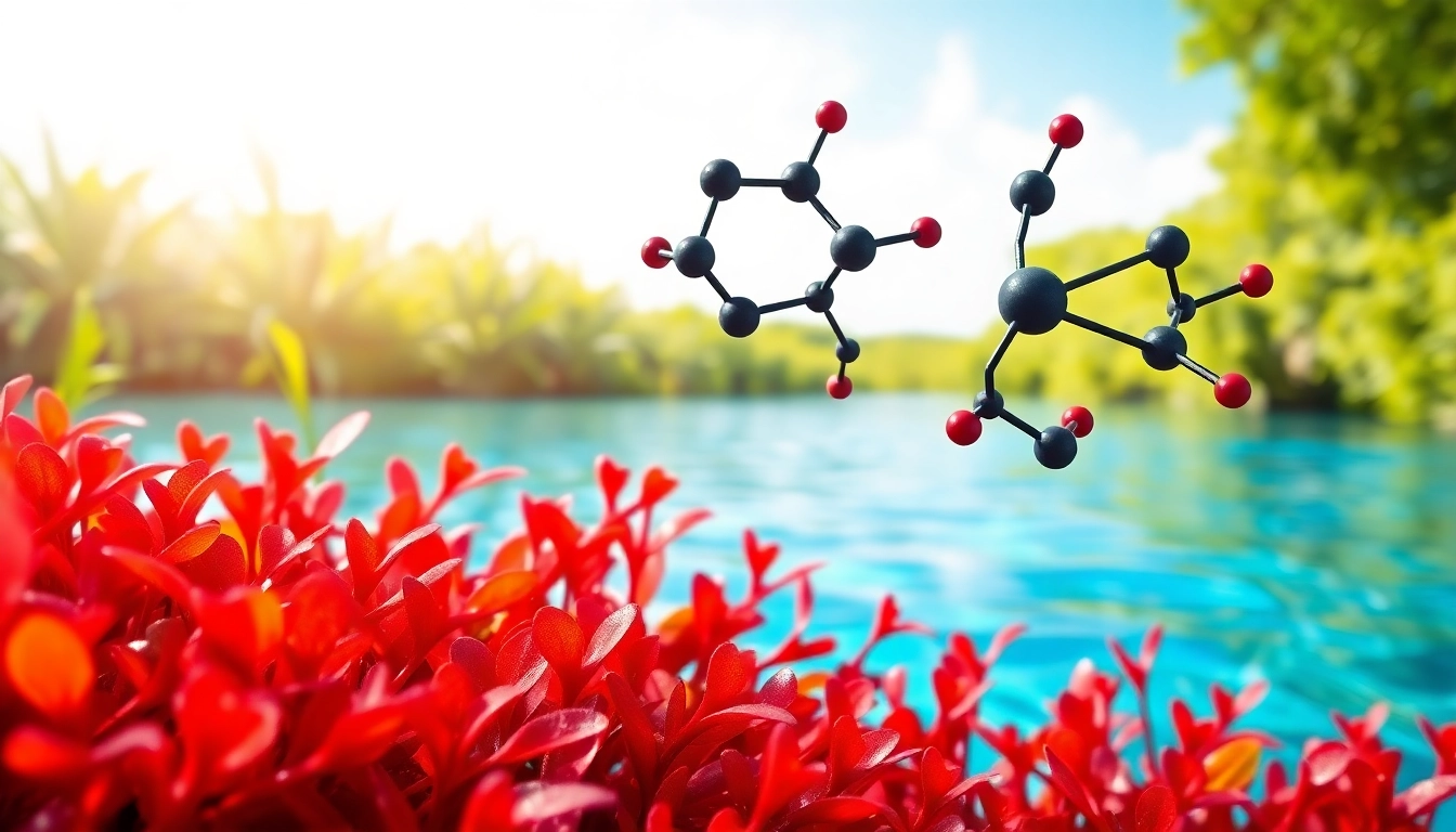 Illustration of the strongest antioxidant in nature, astaxanthin, highlighting its molecular structure.