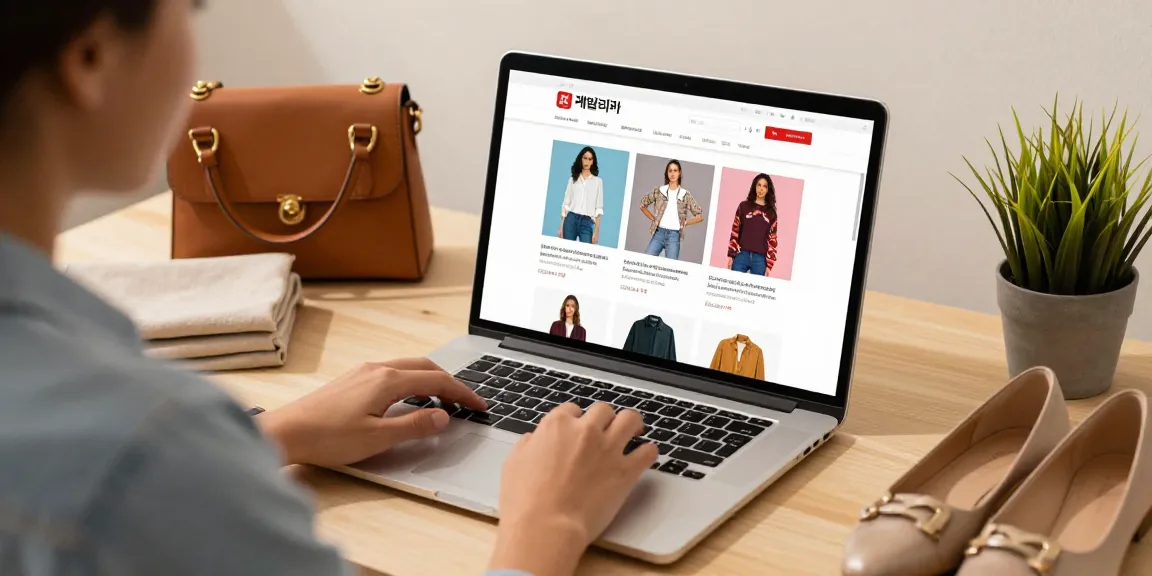 Stylish person exploring 레플리카 fashion items on a laptop surrounded by trendy accessories.
