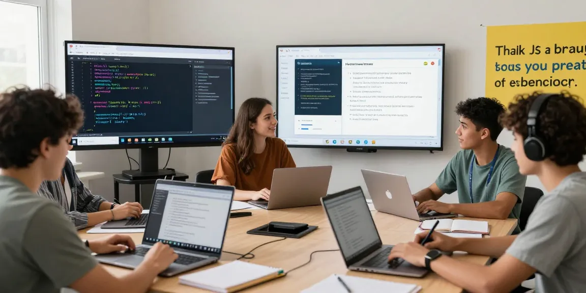 Engaged students in a React JS certification course interactive online session with collaborative learning tools.