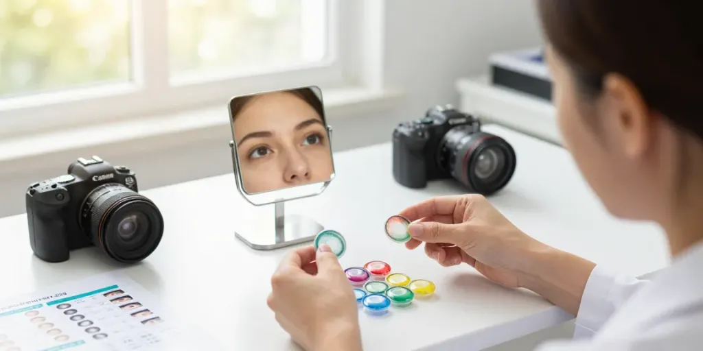 Consulta sobre lentes de contato com variedade de opções em ambiente acolhedor.