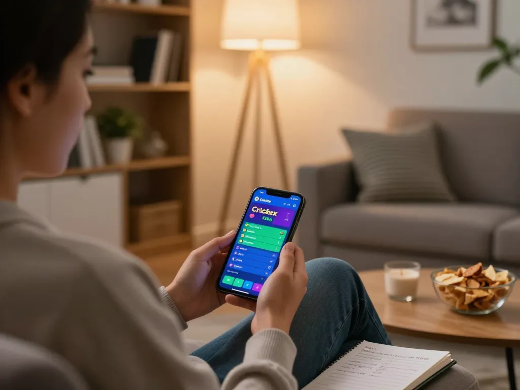 Crickex user engaging in mobile betting with a warm home atmosphere, showcasing live betting options.