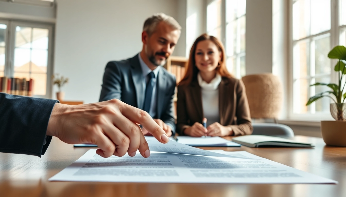 Engaged couple reviewing Family Law Financial Agreements with a legal expert in a professional office.