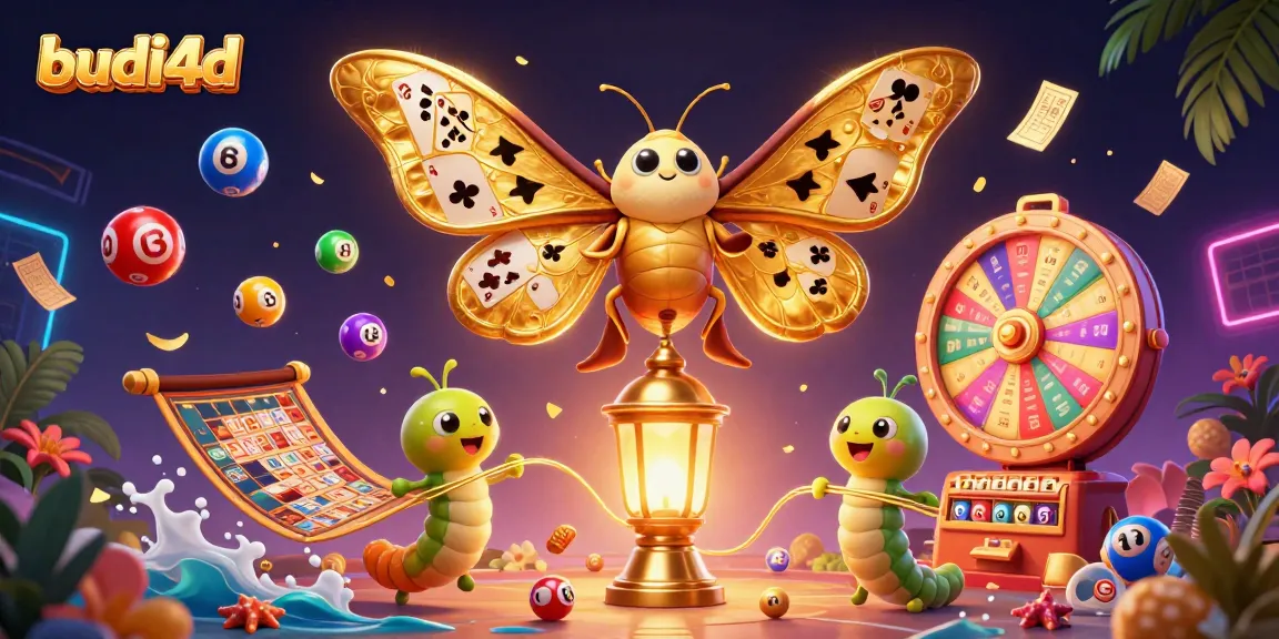 Budi4d offers a vibrant display of lottery excitement with colorful balls, spinning wheels, and golden treasures.