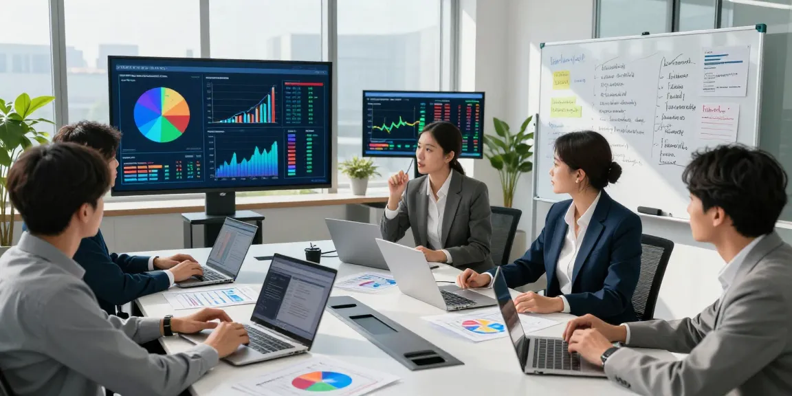 Team discussing financial crime intelligence strategies and data analysis in a modern office