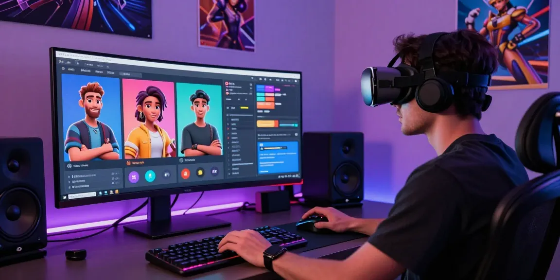 Character AI NSFW chat scene with user in VR setup customizing animated avatars in a futuristic workspace.