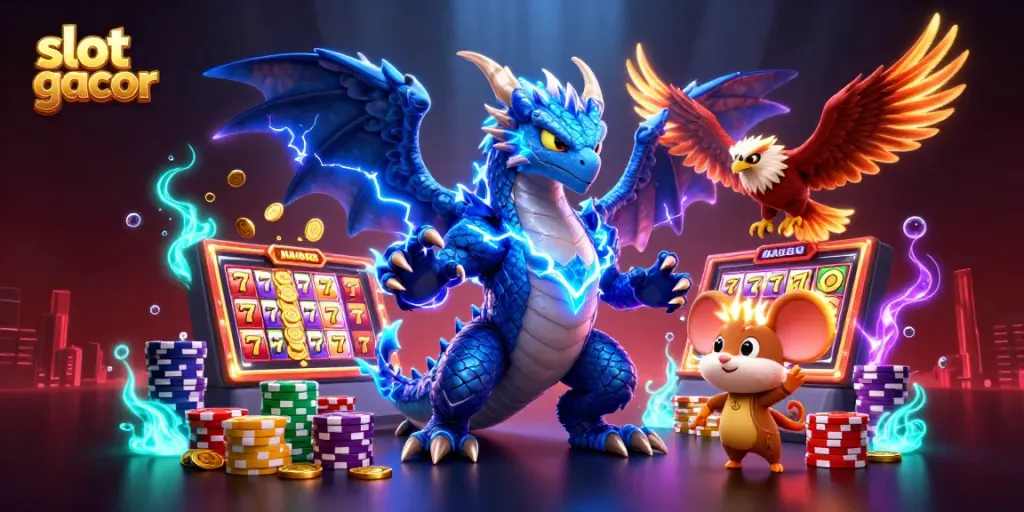 Experience thrilling slot gacor action with dynamic dragons and vibrant casino elements.