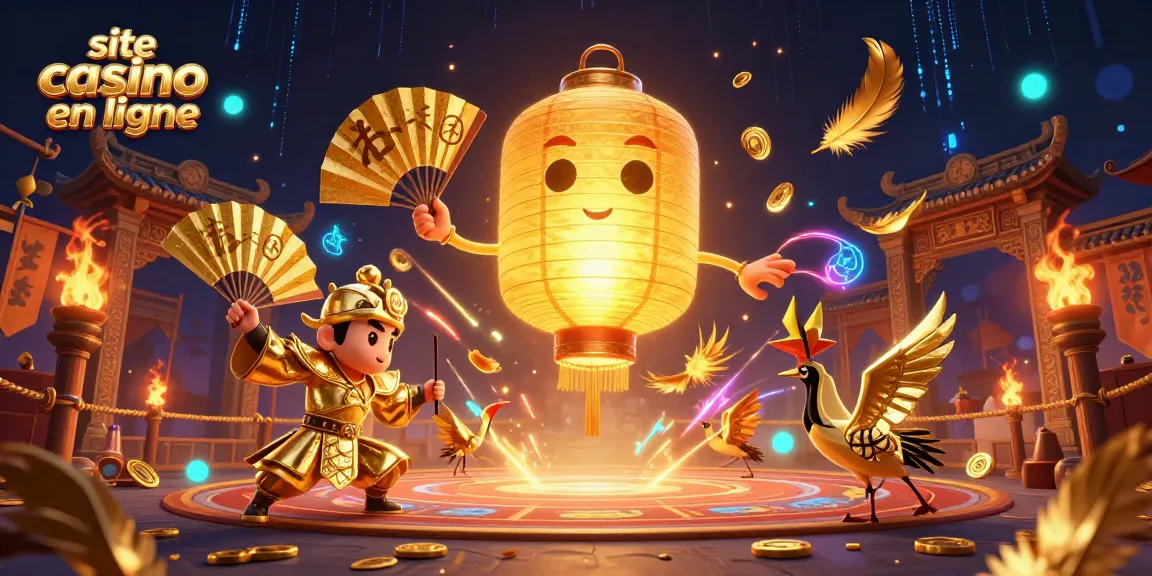 Jouez sur un site casino en ligne avec des lumières néon et des personnages dynamiques dans un casino oriental.