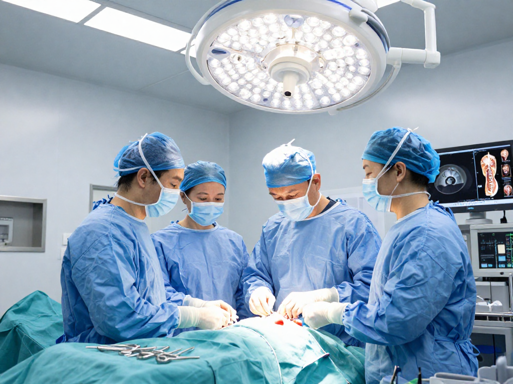Dar kanal ameliyatı being performed by a skilled surgeon in a modern operating room, highlighting advanced medical care.