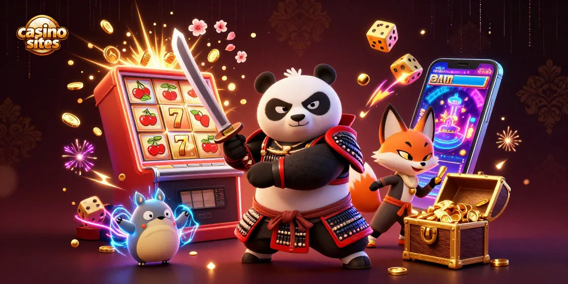 Experience dynamic action in vibrant casino sites with samurai panda and ninja fox.