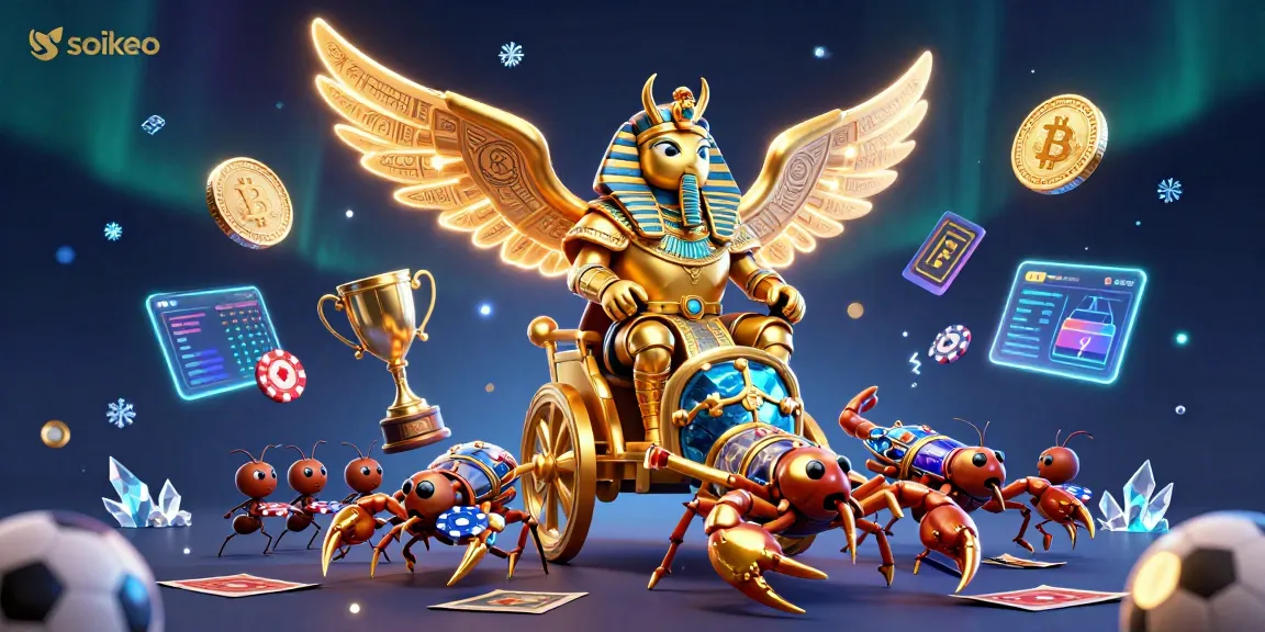 Engage with soikeo's dynamic sports betting scene featuring a colossal golden scarab beetle.