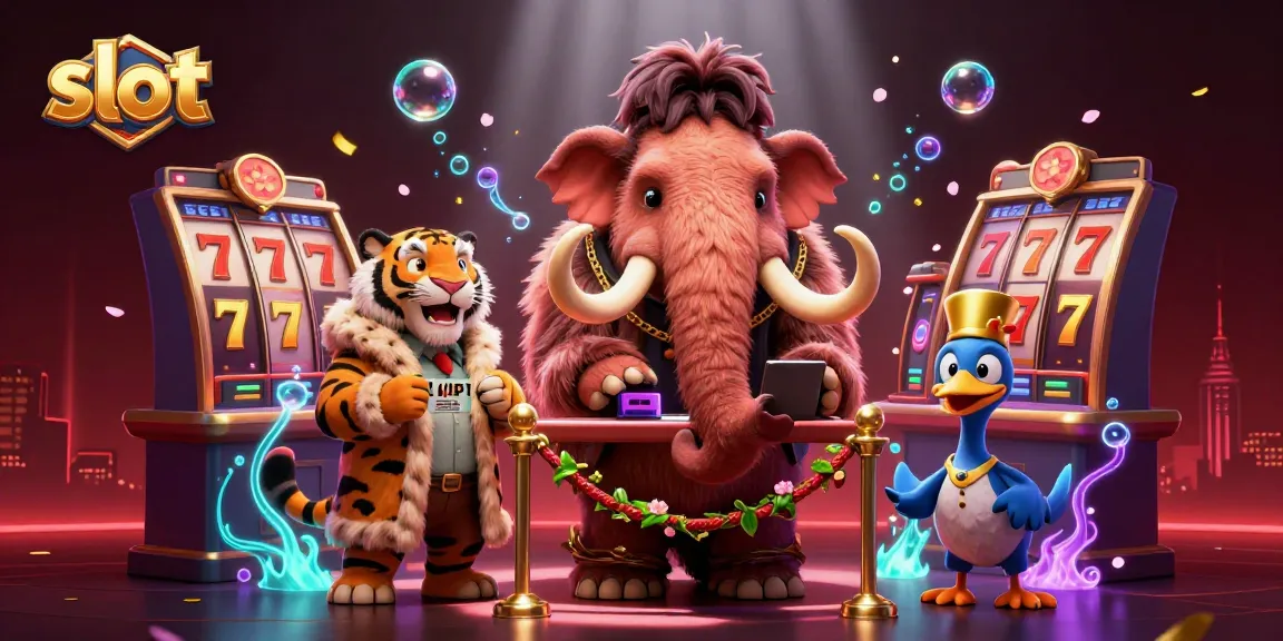 Bermain slot yang menyenangkan dengan bouncer mammoth dan tamu VIP di kasino.