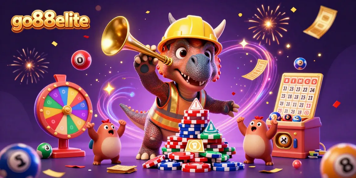 Experience the excitement with go88elite as characters celebrate amidst colorful gaming elements.