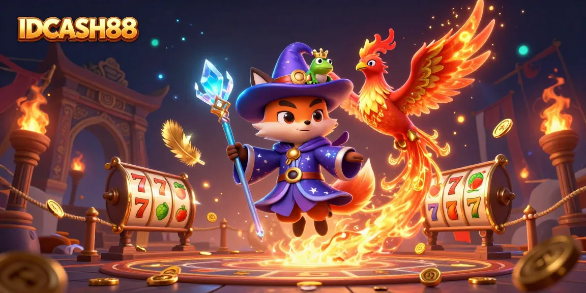 Play thrilling slots at IDCASH88 with a mystical wizard fox and dynamic 3D fantasy elements.
